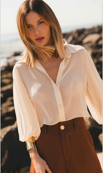 See Through Cropped Dressy Shirt