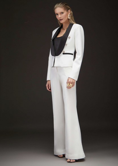 Two Tone Black and Off White Satin Blazer