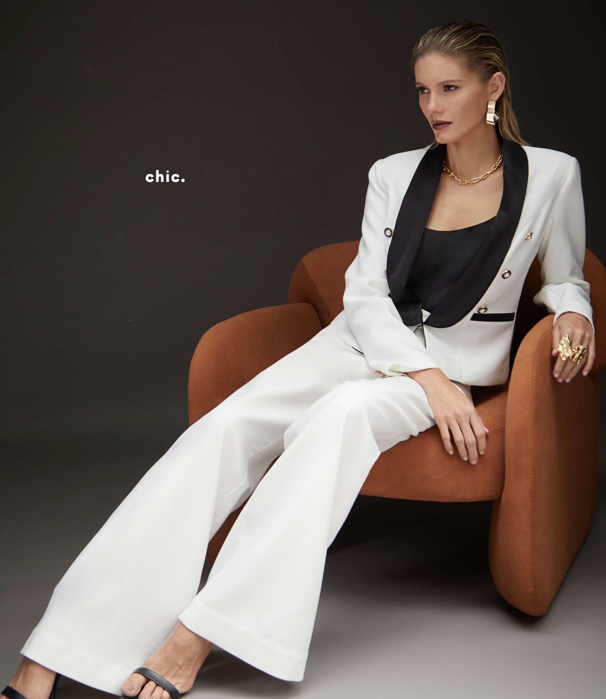 Two Tone Black and Off White Satin Blazer