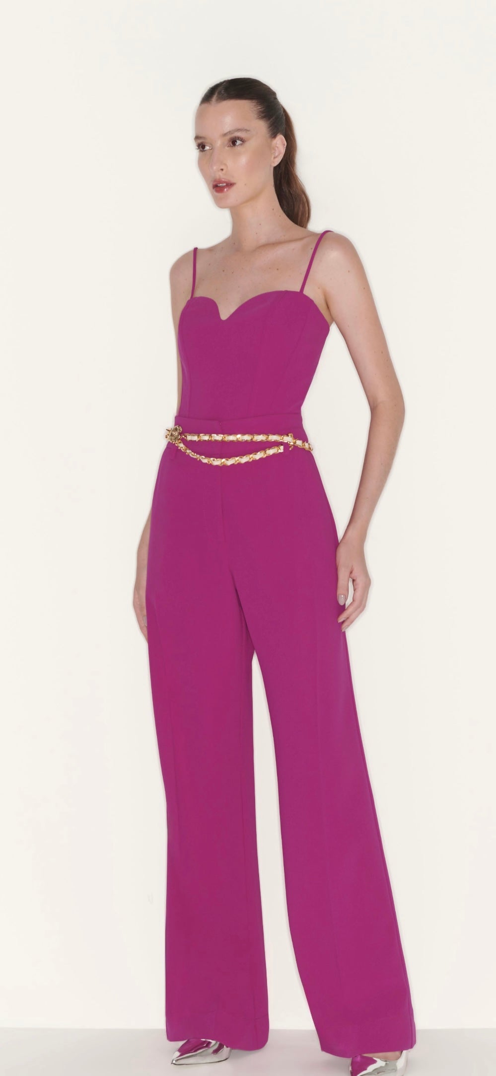 Elegant Tailored Pants And Cropped Top In Fuchsia