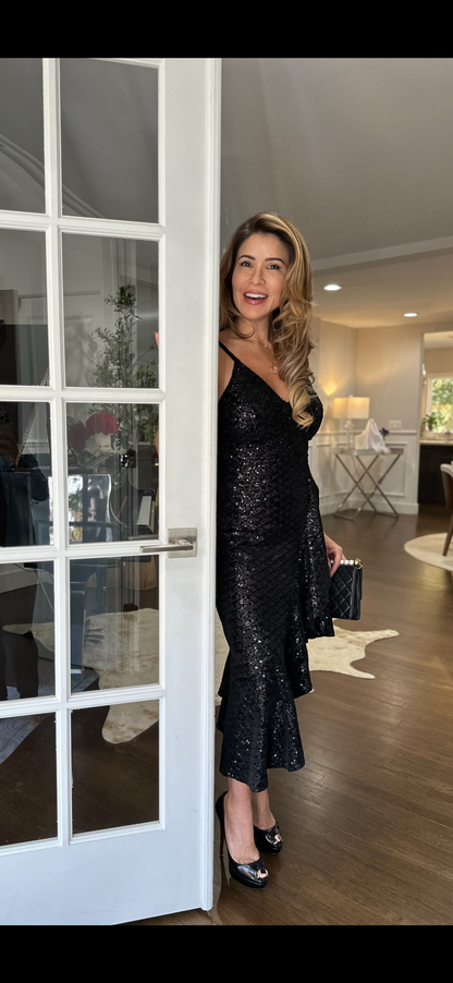Bella Black Sequin Midi Dress BOSSA By Re Bomtempo Bella Black Sequin Midi Dress BOSSA By Re Bomtempo